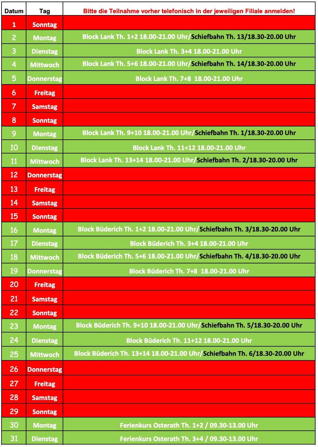 Theorieplan März 2026